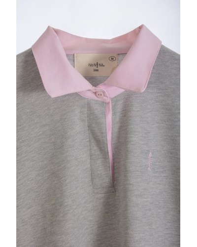 Camiseta estilo polo  gris  y rosa palo